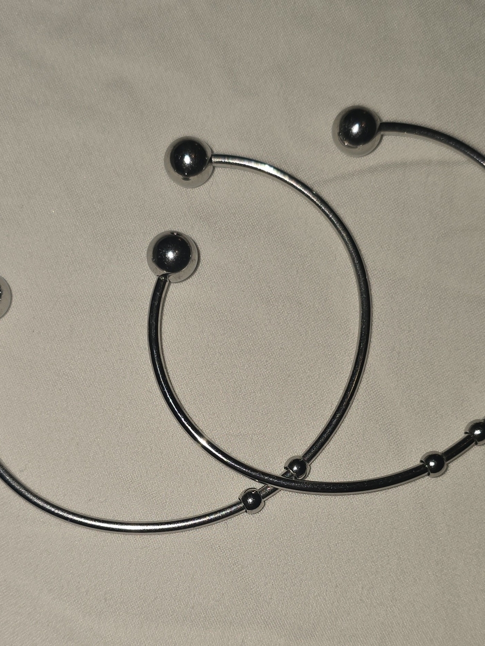 NWOT Silver Tone Open Cuff Ball End Bangles - Set of 2